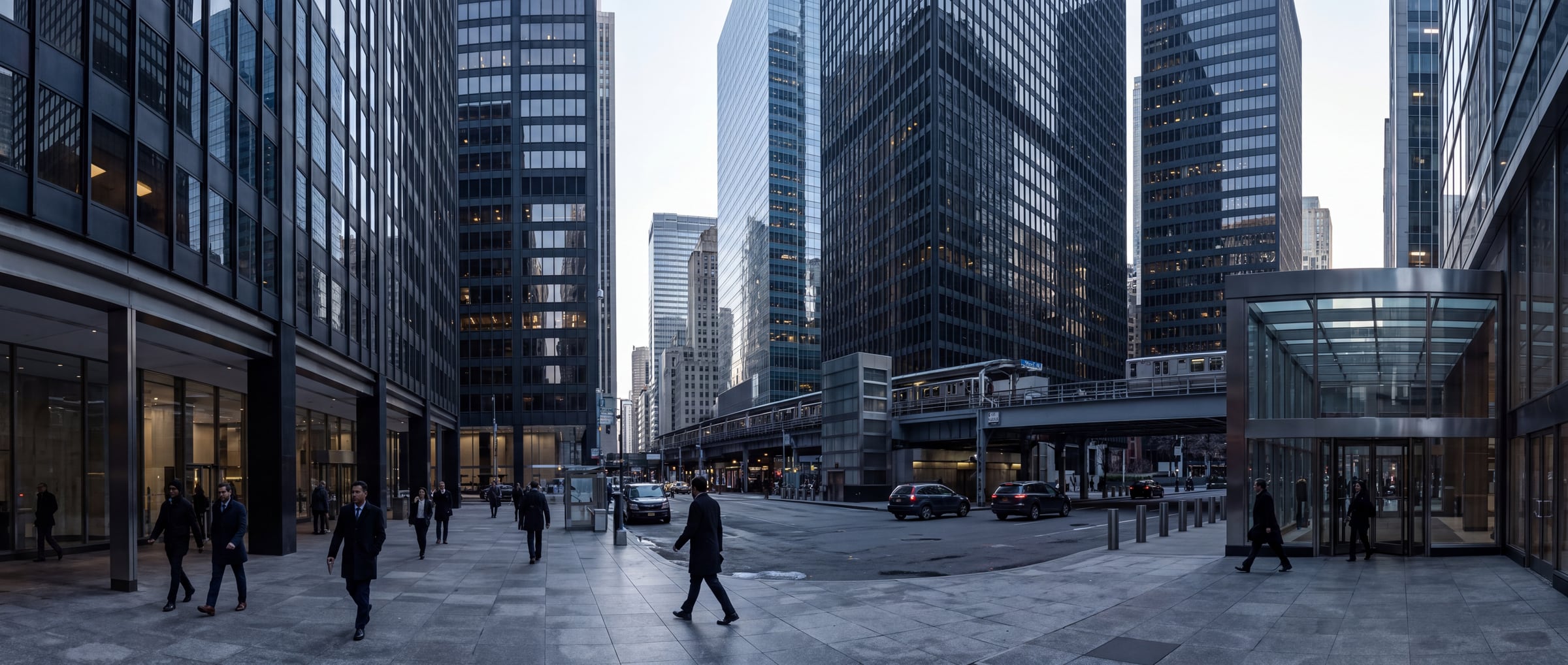 Street-level commercial architecture and operating infrastructure in Midtown Manhattan